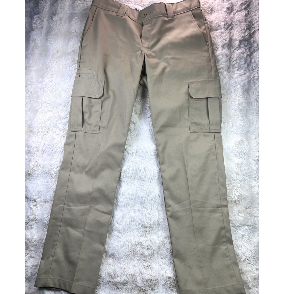 Dickies Flex Slim Straight Cargo Pants Mens 34x32 Khaki Tan Work Trousers. A28